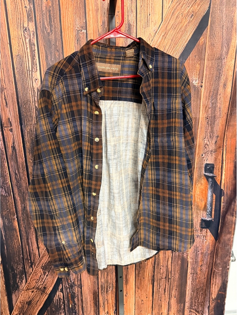 Woodland Trail Men's Long Sleeve Plaid Button-Up Shirt Size L